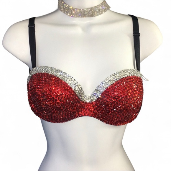 Crystal Diamond & Siam Red Fancy Strapless Bralet All Sizes New - Picture 3 of 12